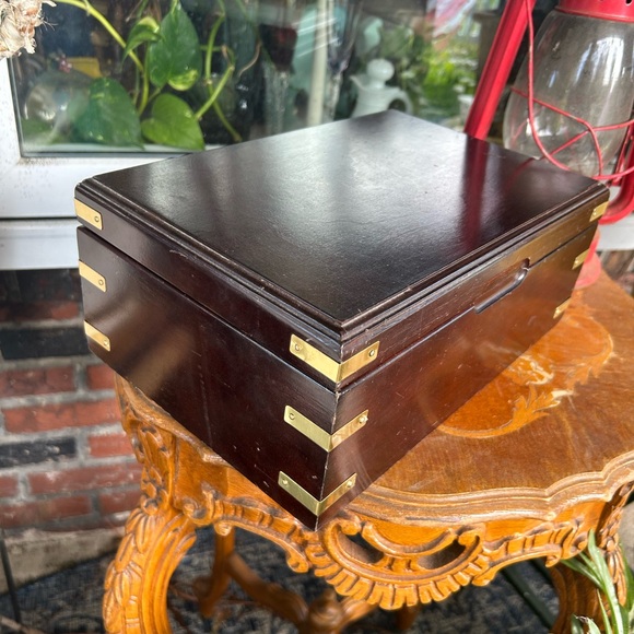 Vintage Wooden Jewelry Box with Brass Accents - Picture 4 of 15